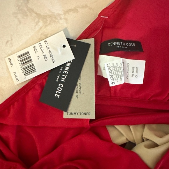 NWT Kenneth Cole Red Tummy  Toner Cut Out One Piece Swimsuit Size XL Slimming - Picture 7 of 9